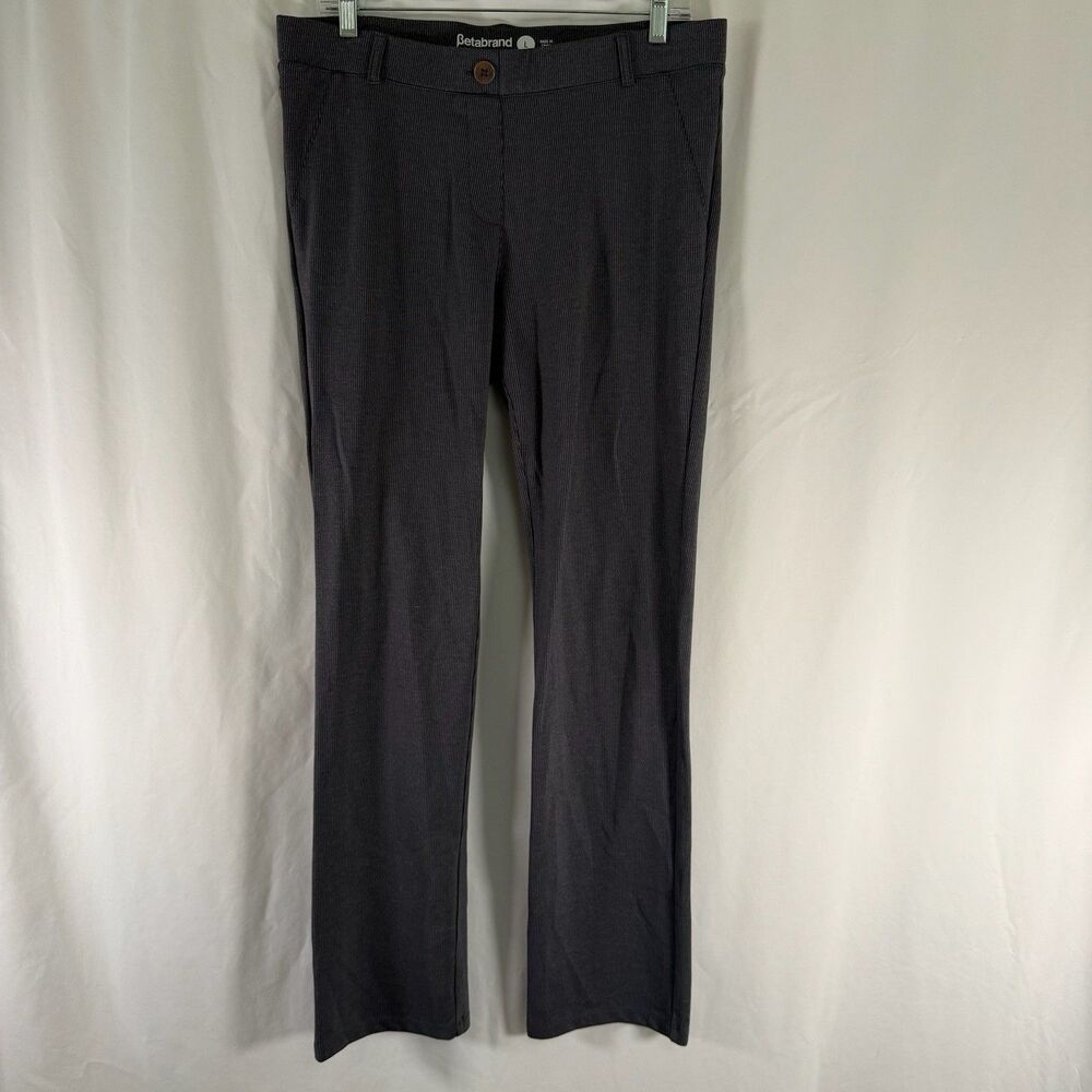 Betabrand Pants Women's Large Grey Striped Bootcut Pull On Mid Rise
